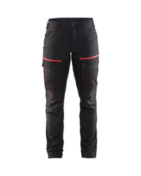 7166 Dames Service werkbroek stretch - Zwart/Rood