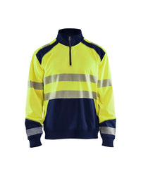 3556 Sweatshirt met halve rits High Vis - High Vis Geel/Marineblauw