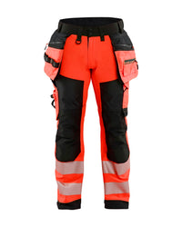 1820 High Vis werkbroek softshell met afneembare gereedschapszakken - High Vis Rood/Zwart