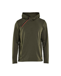 3594 Hoodie met schuine halve rits - Donker herfstgroen