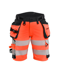 7020 Dames High Vis short 4-weg stretch met afneembare gereedschapzakken - High Vis Rood/Zwart