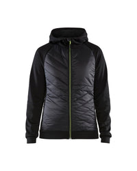 3464 Dames Hooded Hybride sweatshirt met rits - Zwart/High Vis Geel