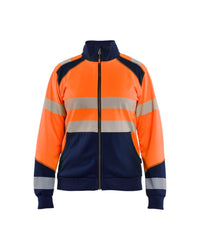 3508 Dames sweatshirt met rits High Vis - High Vis Oranje/Marineblauw