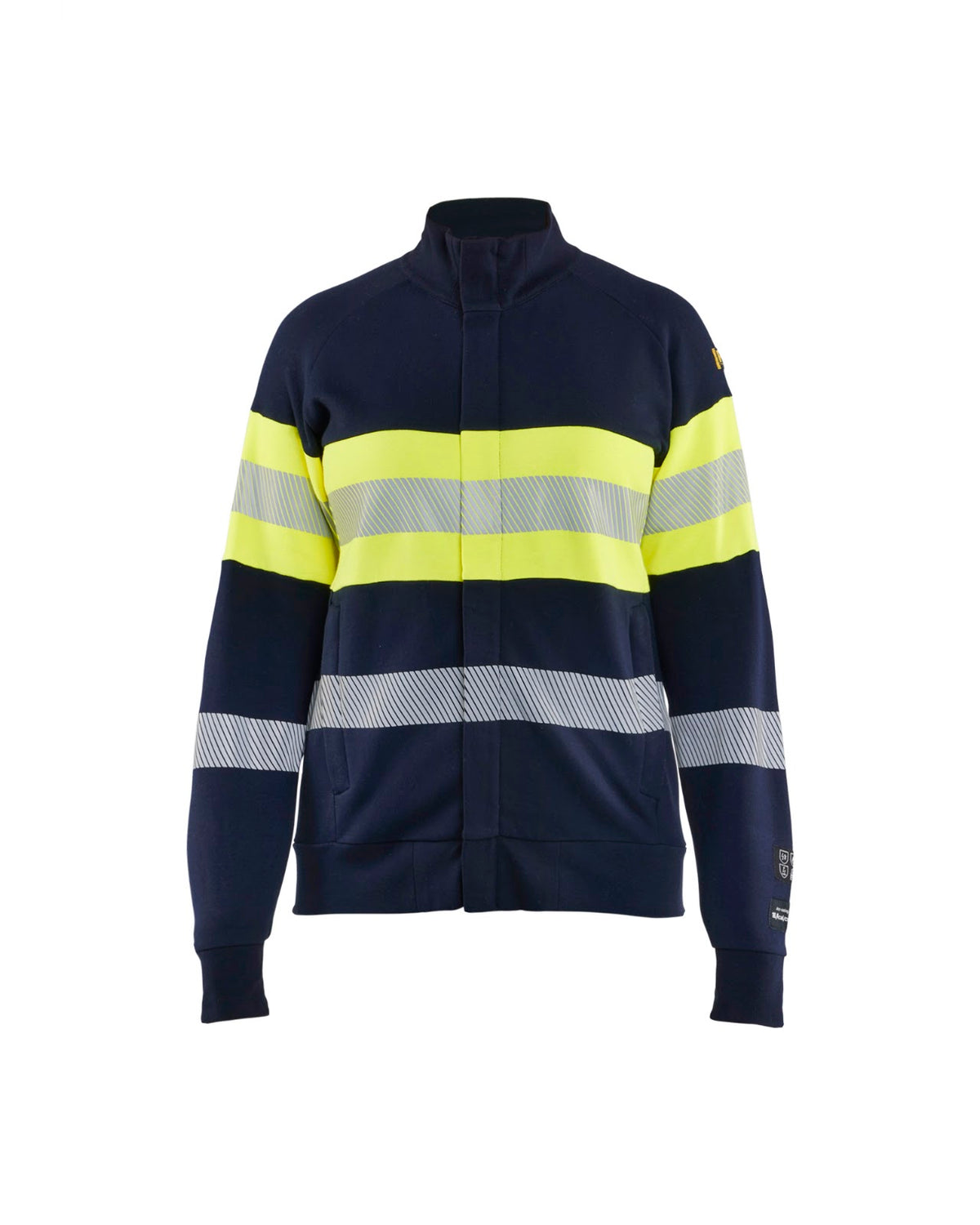 3472 Dames Multinorm Sweatshirt met rits Inherent - Marine/High Vis Geel