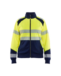 3508 Dames sweatshirt met rits High Vis - High Vis Geel/Marineblauw