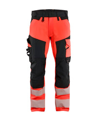 1124 High Vis werkbroek 4-weg stretch - High Vis Rood/Zwart