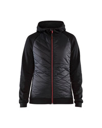 3464 Dames Hooded Hybride sweatshirt met rits - Zwart/Rood