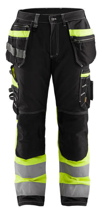 1794 High Vis werkbroek met stretch en gereedschapszakken katoen - Zwart/High Vis Geel