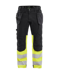 1558 High Vis werkbroek met stretch en gereedschapzakken - Zwart/High Vis Geel