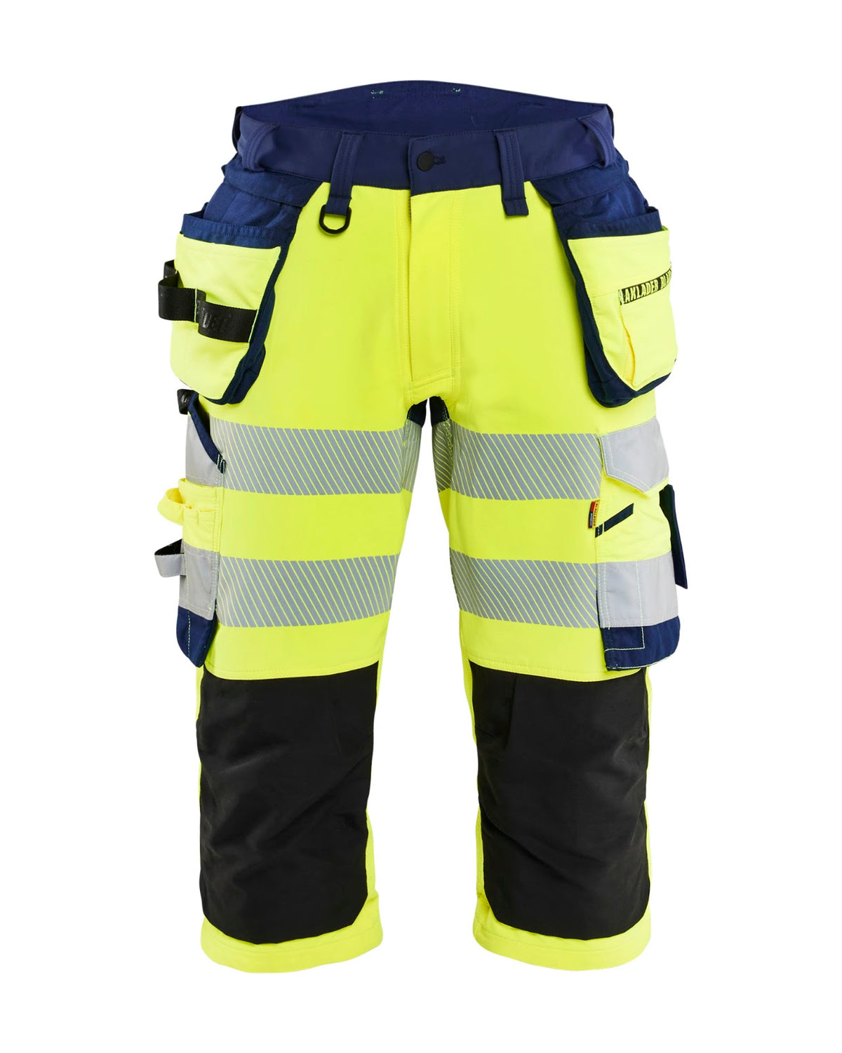 1123 High Vis piraatbroek 4-weg stretch met gereedschapzakken - High Vis Geel/Marineblauw