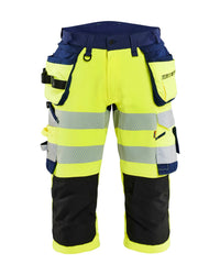 1123 High Vis piraatbroek 4-weg stretch met gereedschapzakken - High Vis Geel/Marineblauw