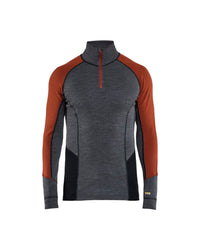 4699 Onderhemd met halve rits merinowol XWARM - Medium grijs/Gebrand rood