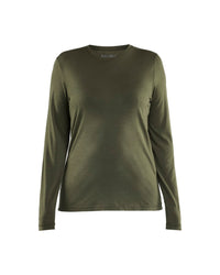 3539 Dames T-shirt met lange mouwen merinowol - Donker herfstgroen
