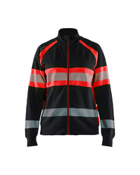 3505 Dames sweatshirt met rits High Vis - Zwart/High Vis Rood