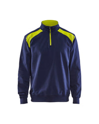 3353 Sweatshirt bi-colour met halve rits - Marine/High Vis Geel