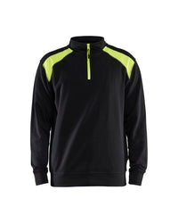 3353 Sweatshirt bi-colour met halve rits - Zwart/High Vis Geel