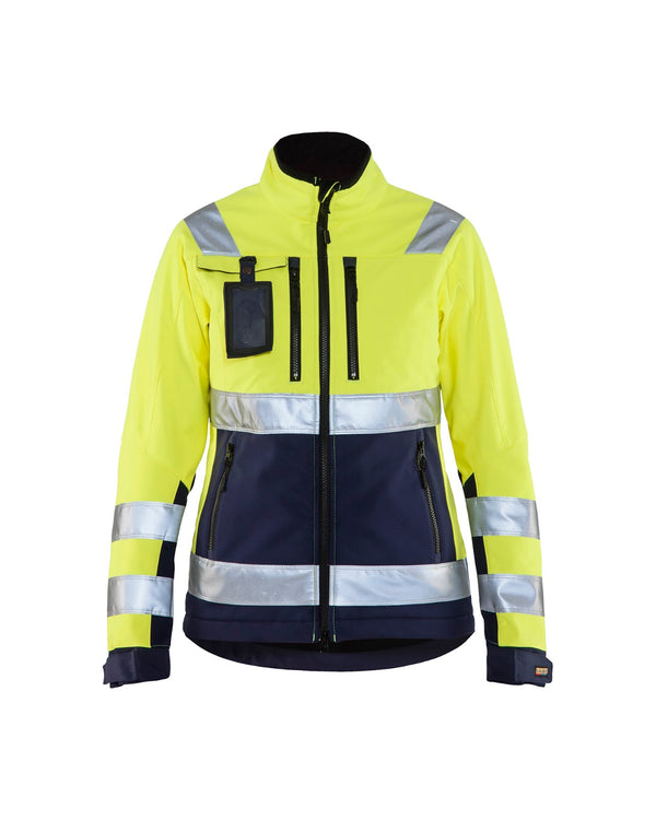 4902 Dames Softshell jack High Vis - High Vis Geel/Marineblauw