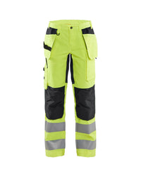 7163 Dames High Vis Werkbroek met stretch en gereedschapszakken - High Vis Geel/Zwart