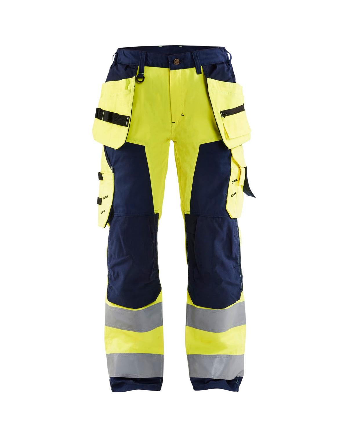 7156 Dames High Vis werkbroek met gereedschapzakken - High Vis Geel/Marineblauw