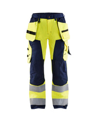 7156 Dames High Vis werkbroek met gereedschapzakken - High Vis Geel/Marineblauw