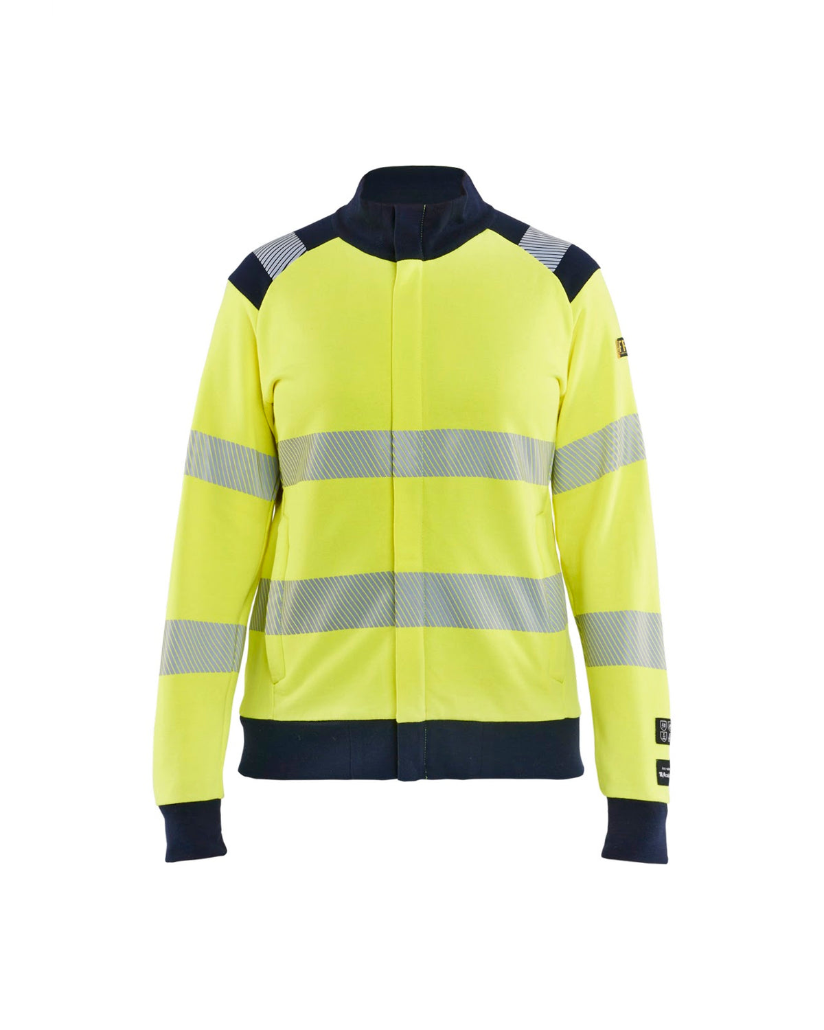 3471 Dames Multinorm Sweatshirt met rits Inherent - High Vis Geel/Marineblauw