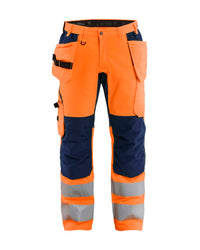1552 High Vis Werkbroek met stretch en gereedschapzakken - High Vis Oranje/Marineblauw