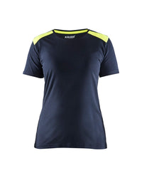 3479 Dames T-shirt bi-colour - Donker marineblauw/High Vis Geel
