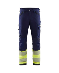 1193 High Vis Werkbroek 4-weg stretch - Marine/High Vis Geel
