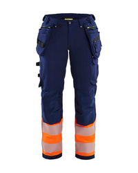 7193 Dames High Vis werkbroek 4-weg stretch met gereedschapszakken - Marineblauw/Oranje