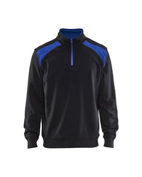 3353 Sweatshirt bi-colour met halve rits - Zwart/Korenblauw