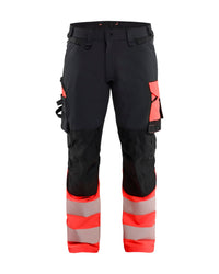 1126 High Vis werkbroek 4-weg stretch - Zwart/High Vis Rood
