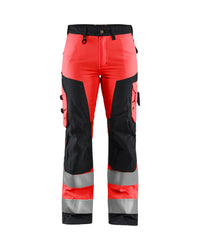 7155 Dames High Vis Werkbroek - High Vis Rood/Zwart