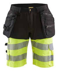 1596 High Vis short met gereedschapszakken - Zwart/High Vis Geel