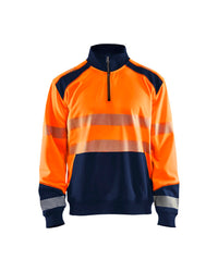 3556 Sweatshirt met halve rits High Vis - High Vis Oranje/Marineblauw