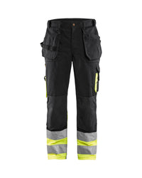 1529 High Vis Werkbroek met gereedschapszakken - Zwart/High Vis Geel
