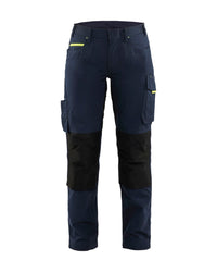 7195 Dames service werkbroek stretch - Donker marineblauw/High Vis Geel