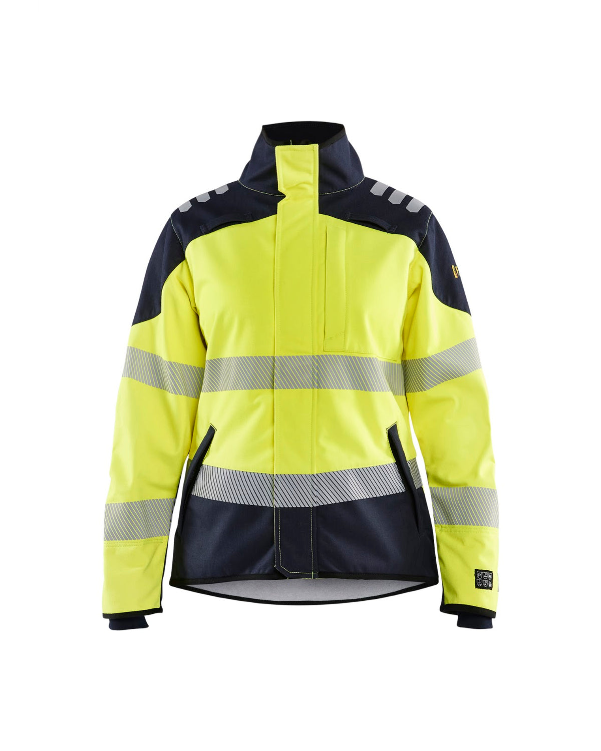 4448 APC 2 Dames Multinorm Softshell jack - High Vis Geel/Marineblauw