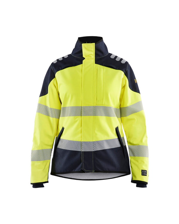 4448 APC 2 Dames Multinorm Softshell jack - High Vis Geel/Marineblauw