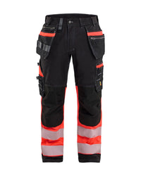 1794 High Vis werkbroek met stretch en gereedschapszakken katoen - Zwart/High Vis Rood