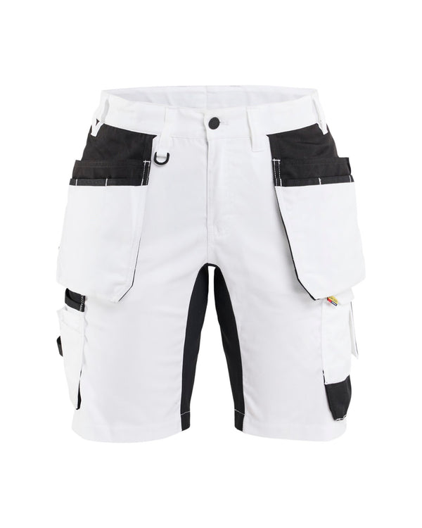 7233 Dames schildersshort met stretch en gereedschapszakken - Wit/zwart