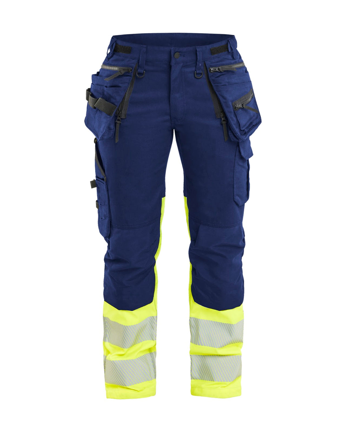 7030 Dames High Vis Werkbroek Stretch met gereedschapszakken - Marine/High Vis Geel