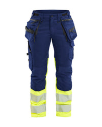 7030 Dames High Vis Werkbroek Stretch met gereedschapszakken - Marine/High Vis Geel