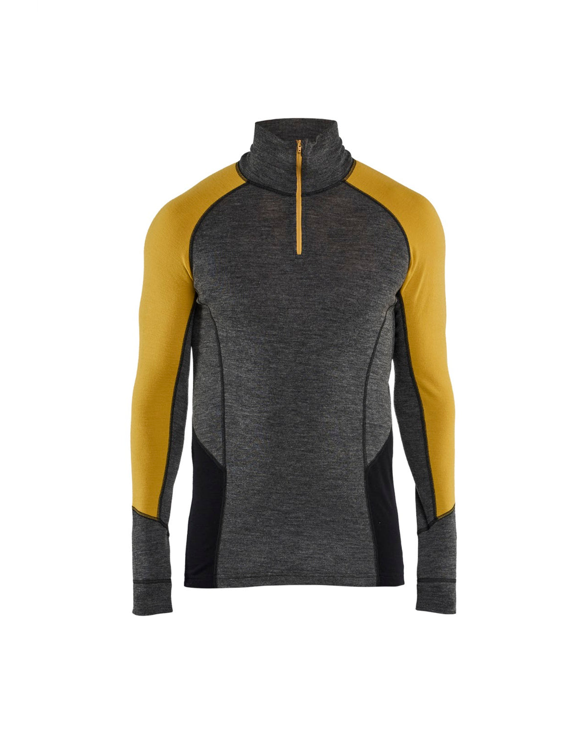 4899 Onderhemd met halve rits merinowol WARM - Medium grijs/Geel