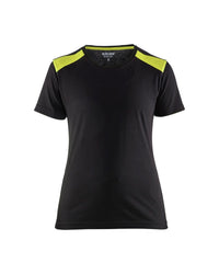 3479 Dames T-shirt bi-colour - Zwart/High Vis Geel