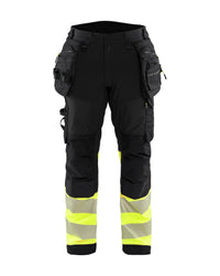1821 High Vis werkbroek softshell met afneembare gereedschapszakken - Zwart/High Vis Geel
