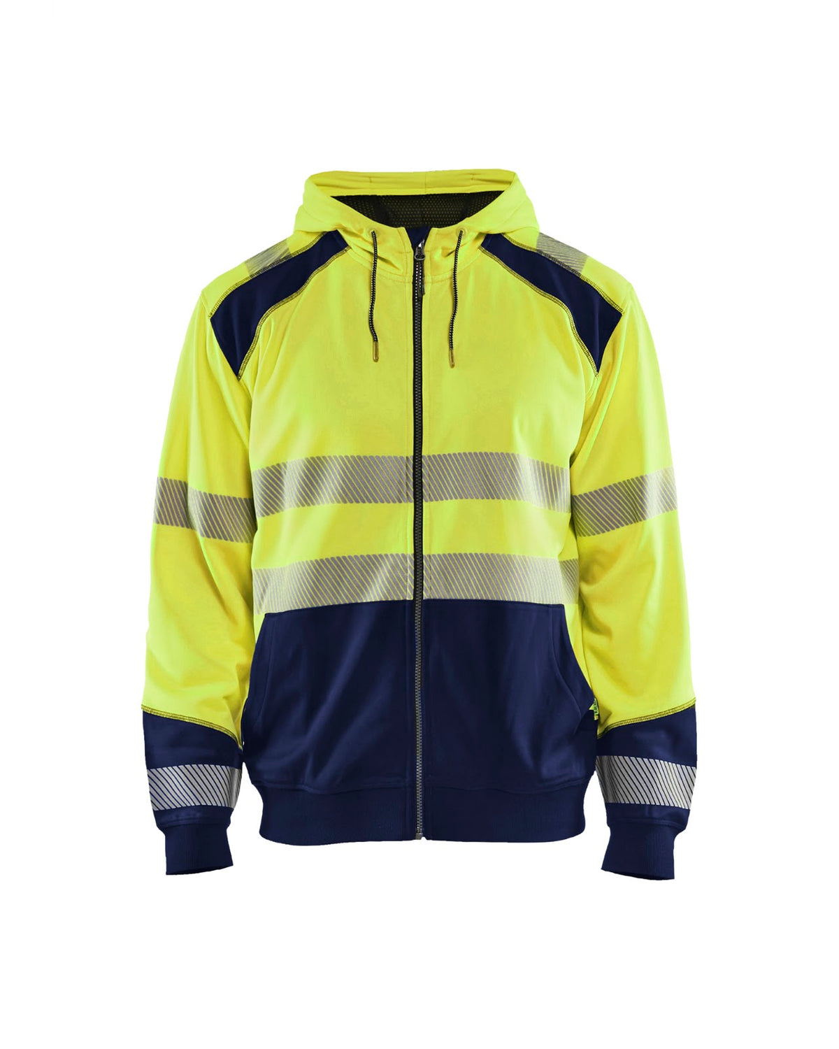 3546 Hooded sweatshirt met rits High Vis - High Vis Geel/Marineblauw