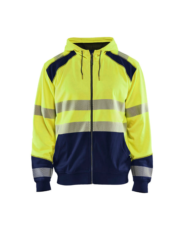3546 Hooded sweatshirt met rits High Vis - High Vis Geel/Marineblauw
