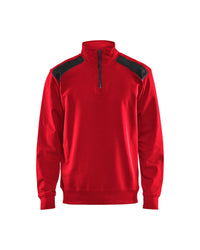 3353 Sweatshirt bi-colour met halve rits - Rood/Zwart