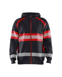 3552 Hooded sweatshirt met rits High Vis - Zwart/High Vis Rood