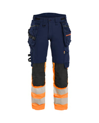 7025 Dames High Vis werkbroek 4-weg stretch met afneembare gereedschapszakken - Marineblauw/Oranje